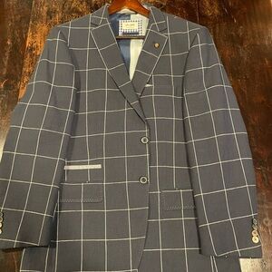 Van Gils Men's Tailored Fit Blazer - Navy Blue Windowpane Check